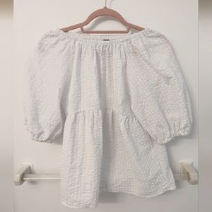 Seersucker puff sleeve peplum top